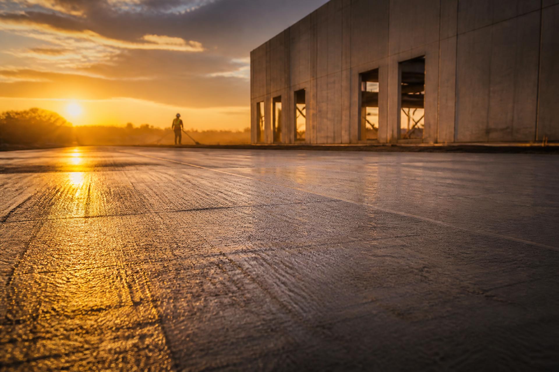 Fresh concrete slab at sunset